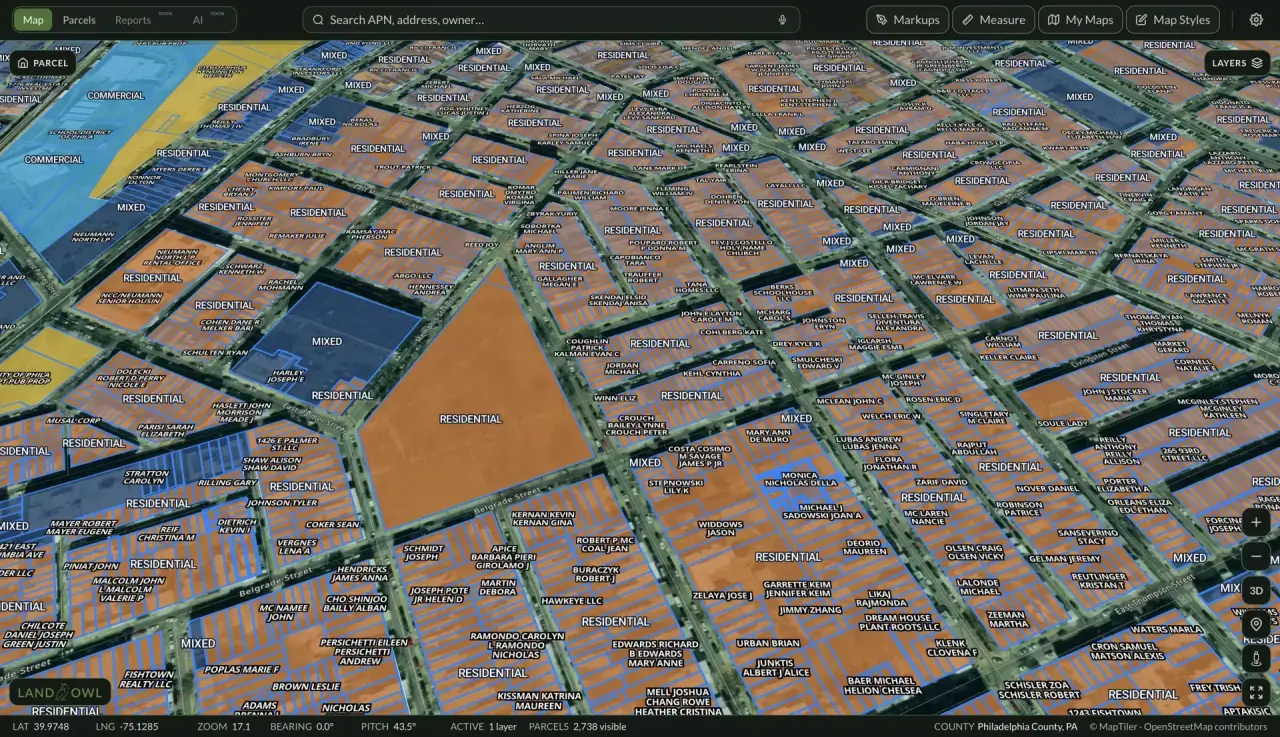 Zoning data overlay on parcel map